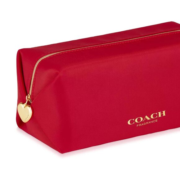 Coach Red Cosmetics Pouch Travel Case Makeup Bag Gold Heart Charm NEW - Picture 2 of 7